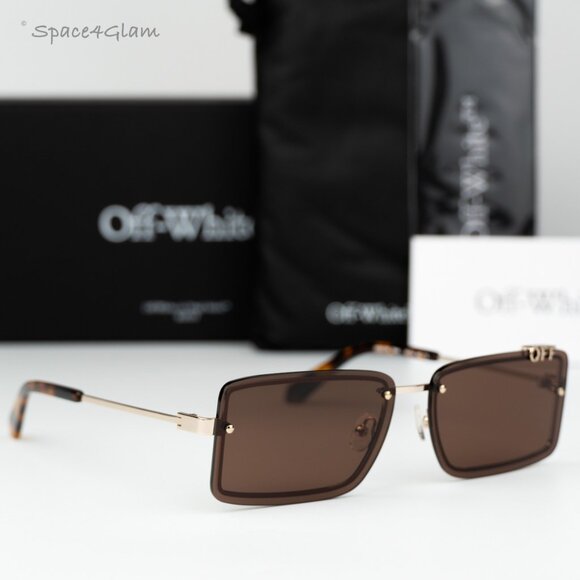 Off-White Women Sunglasses Gold Brown Rectangular OERI13N TAMPA 7664 NEW - Picture 1 of 11